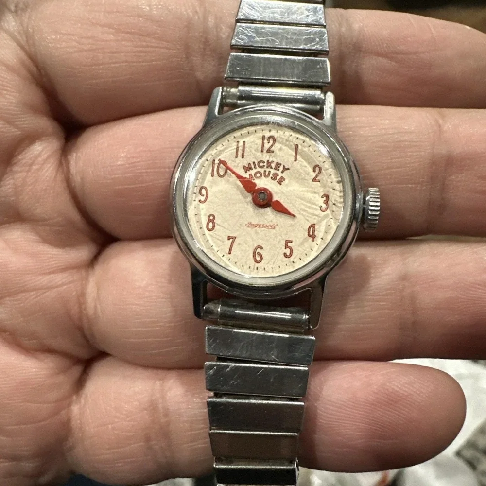 Working VTG Ingersoll Mickey Mouse 24mm Manual‎ Wind watch Unisex Fit 7in Rare